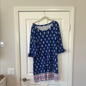 Lilly Pulitzer Blue and White Flutter Sleeve Tunic dress SZ XL